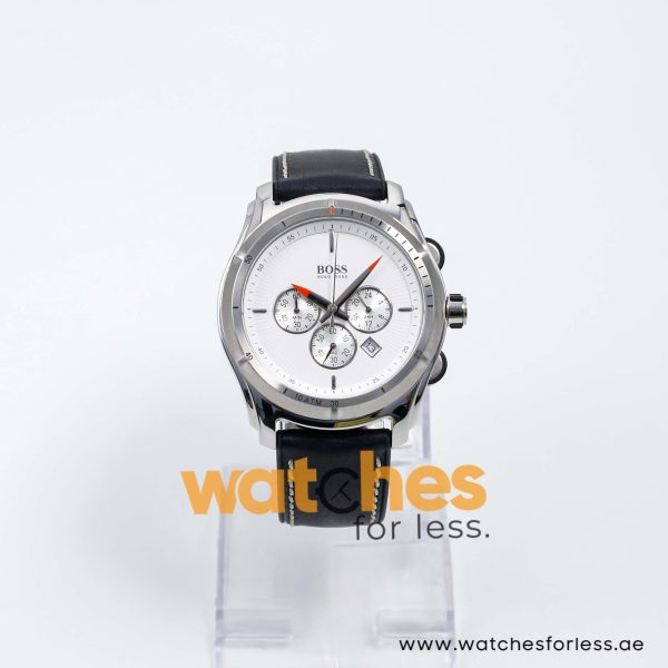 Hugo Boss Men’s Quartz Black Leather Strap White Dial 43mm Watch 1512153