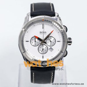 Hugo Boss Men’s Quartz Black Leather Strap White Dial 43mm Watch 1512153