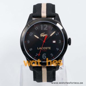 Lacoste Men’s Quartz Black & Cream Nylon Strap Black Dial 44mm Watch 2010724