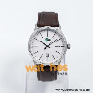 Lacoste Men’s Quartz Dark Brown Leather Strap White Dial 40mm Watch 2010465