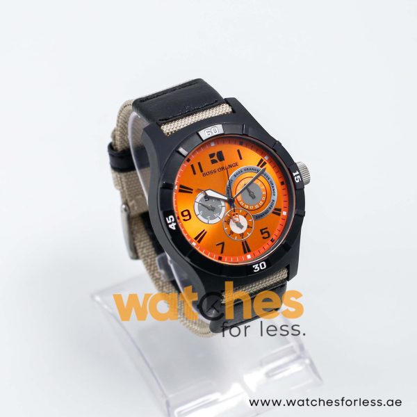 Hugo Boss Men’s Quartz Sand Nylon Strap Orange Dial 44mm Watch 1512537/1