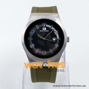 Hugo Boss Men’s Quartz Olive Green Silicone Strap Black Dial 42mm Watch 1512695
