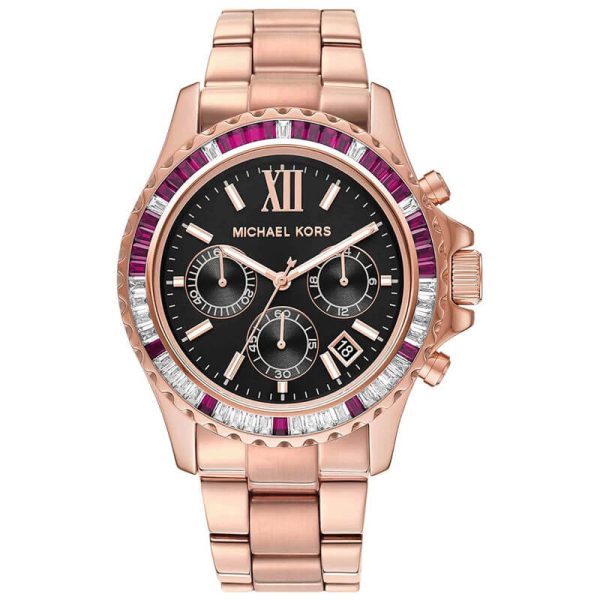 Michael Kors Women’s Quartz Rose Gold Stainless Steel Black Dial 42mm Watch MK6972