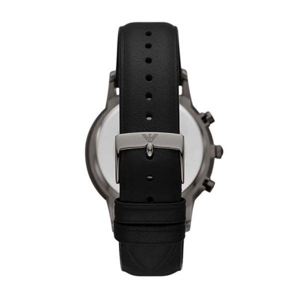 Emporio Armani Men’s Quartz Black Leather Strap Silver Dial 43mm Watch AR11473