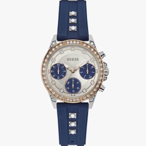 Guess Women’s Quartz Navy Blue Silicone Strap Silver Sunray Dial 36mm Watch W1292L2