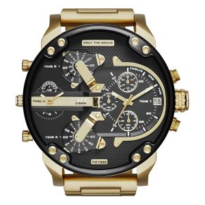 Diesel Men’s Quartz Gold Stainless Steel Black Dial 57mm (Four Time zone) Watch DZ7333