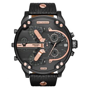 Diesel Men’s Quartz Black Leather Strap Black Dial 57mm (Four Time zone) Watch DZ7350