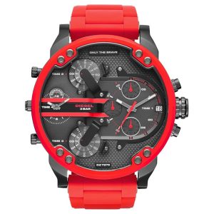 Diesel Men’s Quartz Red Silicone & Stainless Steel Grey Dial 57mm (Four Time zone) Watch DZ7370