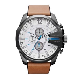 Diesel Men’s Quartz Brown Leather Strap White Dial 59mm Watch DZ4280