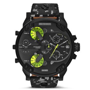 Diesel Men’s Quartz Camouflage Leather Strap Black Dial 57mm (Four Time Zone) Watch DZ7311