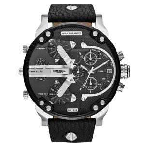 Diesel Men’s Quartz Black Leather Strap Black Dial 57mm (Four Time Zone) Watch DZ7313