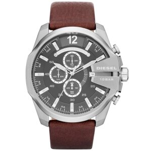 Diesel Men’s Quartz Brown Leather Strap Grey Dial 59mm Watch DZ4290