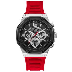 Guess Men’s Quartz Red Silicone Strap Black Dial 44mm Watch GW0263G3