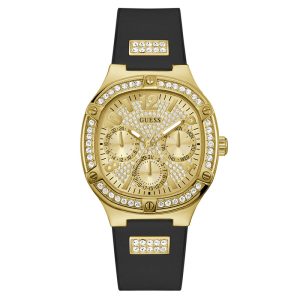 Guess Women’s Quartz Black Silicone Strap Gold Dial 40mm Watch GW0619L2