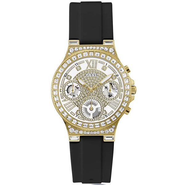 Guess Women’s Quartz Black Silicone Strap Gold & White Dial 36mm Watch GW0257L1