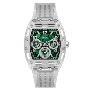 Guess Men’s Quartz Transparent Silicone Strap Green Dial 42mm Watch GW0499G8