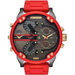 Diesel Men’s Quartz Red Silicone & Stainless Steel Grey Dial 57mm Watch DZ7430