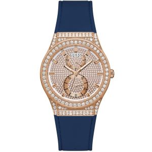 Guess Women’s Quartz Blue Silicone Strap Rose Gold Dial 39mm Watch GW0439L4