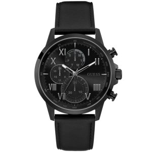 Guess Men’s Quartz Black Leather Strap Black Dial 44mm Watch GW0011G2