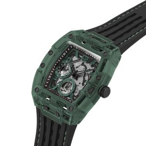 Guess Men’s Quartz Black Silicone Strap Black & Green Dial 42mm Watch GW0499G7