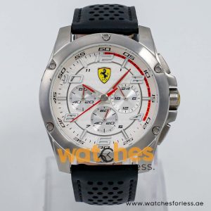 Ferrari Men’s Quartz Black Leather Strap White Dial 46mm Watch 830090