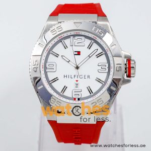 Tommy Hilfiger Men’s Quartz Red Silicone Strap White Dial 48mm Watch 1791037