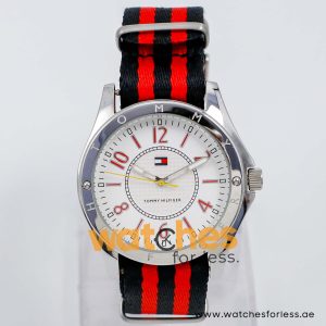 Tommy Hilfiger Women’s Quartz Black & Red Nylon Strap White Dial 40mm Watch 1780799