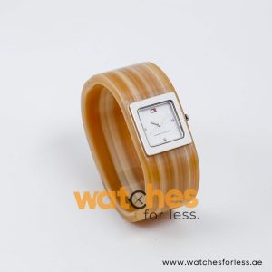 Tommy Hilfiger Women’s Quartz Light Brown & White Line Plastic Bangle White Dial 26mm Watch 1700323