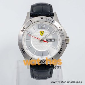 Ferrari Men’s Quartz Black Leather Strap Silver Dial 43mm Watch 0830092/1