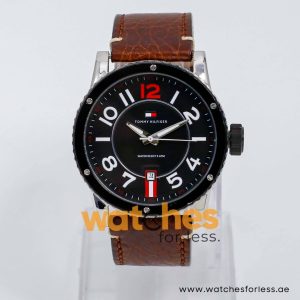 Tommy Hilfiger Men’s Quartz Brown Leather Strap Black Dial 44mm Watch 1790676/1