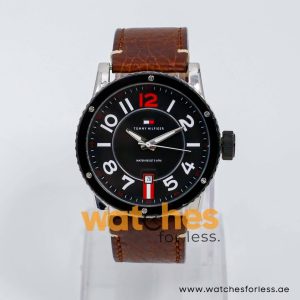 Tommy Hilfiger Men’s Quartz Brown Leather Strap Black Dial 44mm Watch 1790676/1