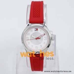 Tommy Hilfiger Women’s Quartz Red Silicone Strap Silver Sunray Dial 30mm Watch 1781135/1