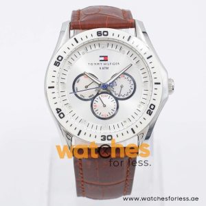 Tommy Hilfiger Men’s Quartz Dark Brown Leather Strap Silver Dial 45mm Watch 1780814