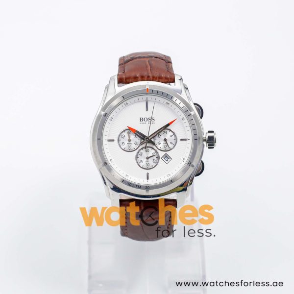 Hugo Boss Men’s Quartz Brown Leather Strap White Dial 44mm Watch 1512153/2 UAE DUBAI AJMAN SHARJAH ABU DHABI RAS AL KHAIMA UMM UL QUWAIN ALAIN FUJAIRAH