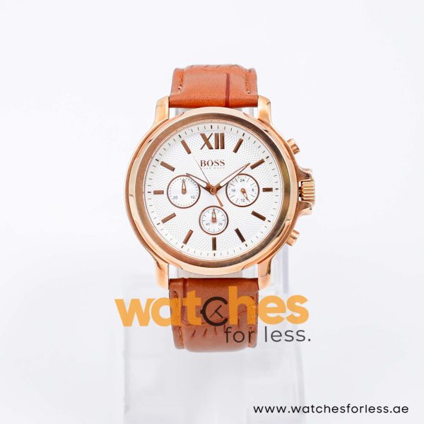 Hugo Boss Men’s Quartz Brown Leather Strap Silver Sunray Dial 42mm Watch 1502214 UAE DUBAI AJMAN SHARJAH ABU DHABI RAS AL KHAIMA UMM UL QUWAIN ALAIN FUJAIRAH