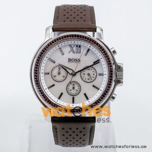 Hugo Boss Women’s Quartz Dark Brown Leather Strap Mother Of Pearl Dial 43mm Watch 1502216