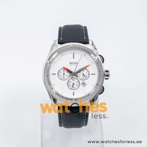 Hugo Boss Men’s Quartz Black Leather Strap White Dial 44mm Watch 1512153/3