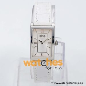 Hugo Boss Women’s Quartz White Leather Strap Silver Sunray Dial 21mm Watch 1502175/1