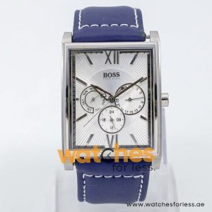 Hugo Boss Men’s Quartz Blue Leather Strap Silver Dial 36mm Watch 1512402