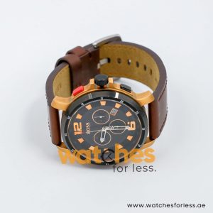 Hugo Boss Men’s Quartz Brown Leather Strap Black Dial 47mm Watch 1512509