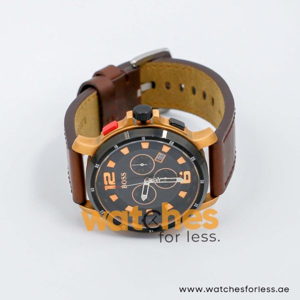 Hugo Boss Men’s Quartz Brown Leather Strap Black Dial 47mm Watch 1512509