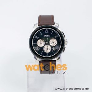 Hugo Boss Men’s Quartz Dark Brown Leather Strap Black Dial 42mm Watch 1512490/1