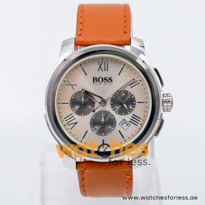 Hugo Boss Men’s Quartz Camel Brown Leather Strap Beige Dial 42mm Watch 1512489/1