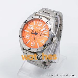 Hugo Boss Men’s Quartz Silver Stainless Steel Orange Dial 48mm Watch 1512944