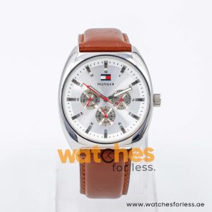 Tommy Hilfiger Men’s Quartz Brown Leather Strap Silver Dial 41mm Watch 1790303