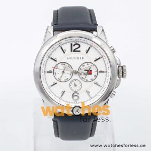 Tommy Hilfiger Men’s Quartz Black Leather Strap White Dial 44mm Watch 1710241