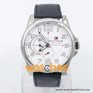 Tommy Hilfiger Men’s Quartz Black Leather Strap White Dial 46mm Watch 1791007/2