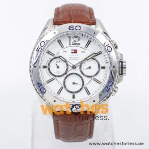 Tommy Hilfiger Men’s Quartz Brown Leather Strap White Dial 46mm Watch 1791030/1