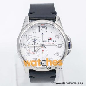 Tommy Hilfiger Men’s Quartz Black Leather Strap White Dial 46mm Watch 1791007