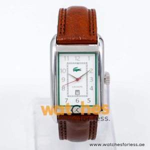 Lacoste Men’s Quartz Dark Brown Leather Strap White Dial 29mm Watch 2010603